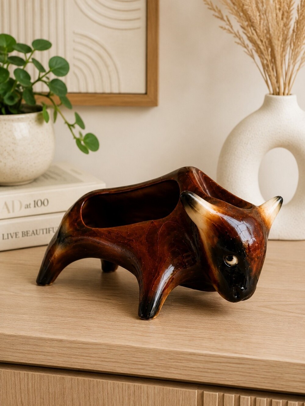 Mid Century Modern Bull Planter Figurine